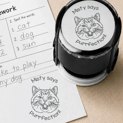 Round Self-Inking Stamp with Pawsome Work Pet Sketch, Creative Gift for Teachers & Dog Lovers