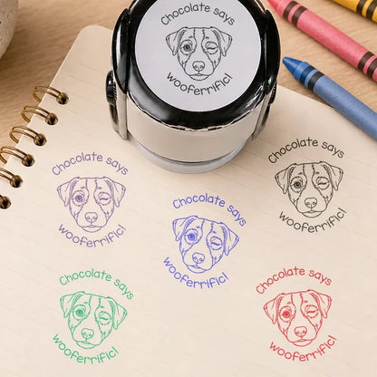 Round Self-Inking Stamp with Pawsome Work Pet Sketch, Creative Gift for Teachers & Dog Lovers