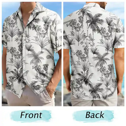 Personalized Hawaiian Shirt With Dog Pencil Art, Tropical Beach Outfit, Unique Gift for Dog Lover