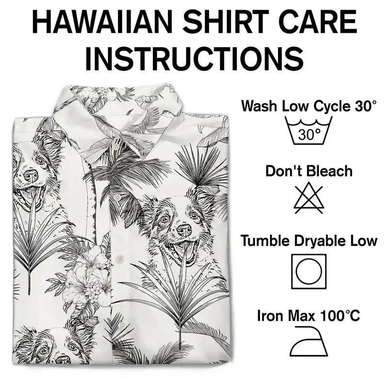 Personalized Hawaiian Shirt With Dog Pencil Art, Tropical Beach Outfit, Unique Gift for Dog Lover