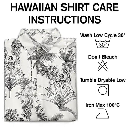 Personalized Hawaiian Shirt With Dog Pencil Art, Tropical Beach Outfit, Unique Gift for Dog Lover