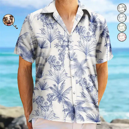 Personalized Hawaiian Shirt With Dog Pencil Art, Tropical Beach Outfit, Unique Gift for Dog Lover