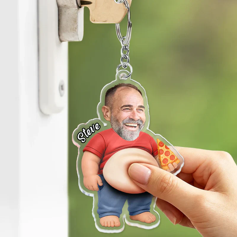 Personalized Dad Bod Keychain, Custom Photo Squishy Belly Design, Unique Creative Gift for Dad