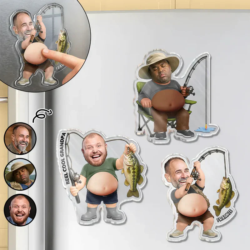 Personalized Silicone Belly Acrylic Magnet, Funny Fishing Dad Bod Photo, Unique Creative Gift for Dad Grandpa