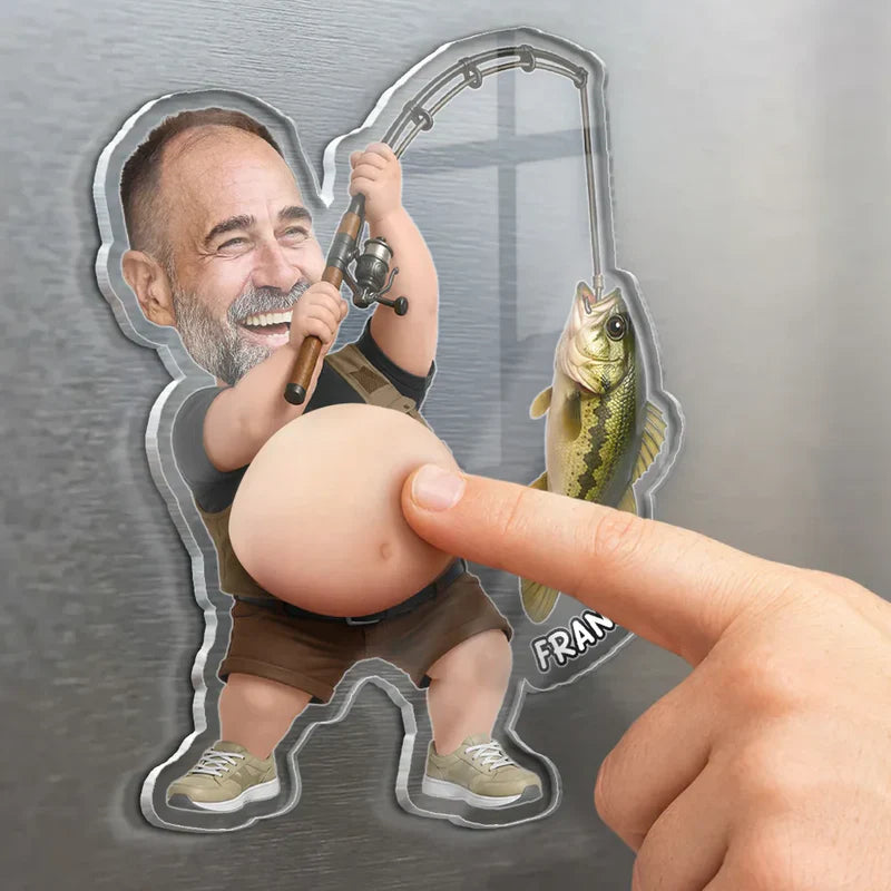 Personalized Silicone Belly Acrylic Magnet, Funny Fishing Dad Bod Photo, Unique Creative Gift for Dad Grandpa