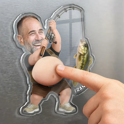 Personalized Silicone Belly Acrylic Magnet, Funny Fishing Dad Bod Photo, Unique Creative Gift for Dad Grandpa