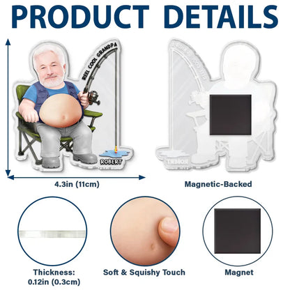 Personalized Silicone Belly Acrylic Magnet, Funny Fishing Dad Bod Photo, Unique Creative Gift for Dad Grandpa