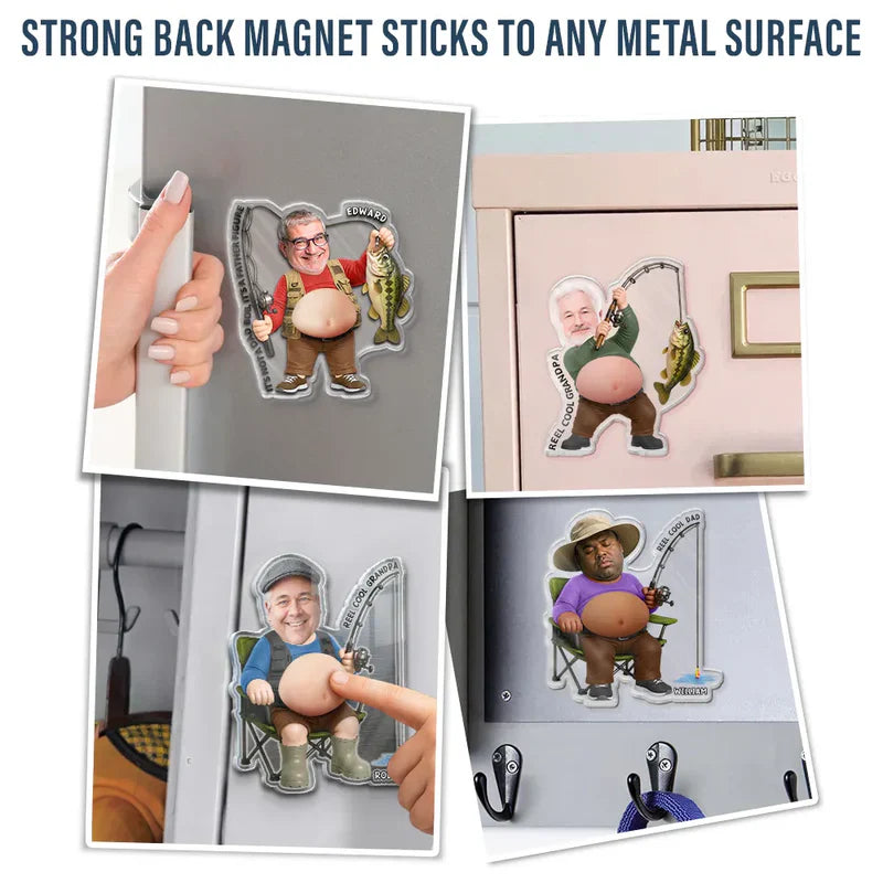 Personalized Silicone Belly Acrylic Magnet, Funny Fishing Dad Bod Photo, Unique Creative Gift for Dad Grandpa