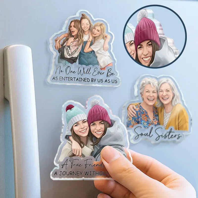 Personalized Acrylic Magnet with Semi-Realistic Hugging Friends Portrait, Unique Creative Gift for a Close Friend