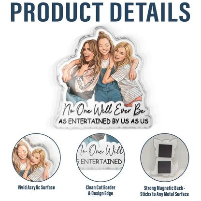 Personalized Acrylic Magnet with Semi-Realistic Hugging Friends Portrait, Unique Creative Gift for a Close Friend