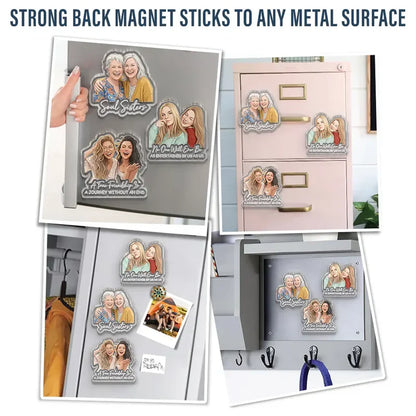 Personalized Acrylic Magnet with Semi-Realistic Hugging Friends Portrait, Unique Creative Gift for a Close Friend