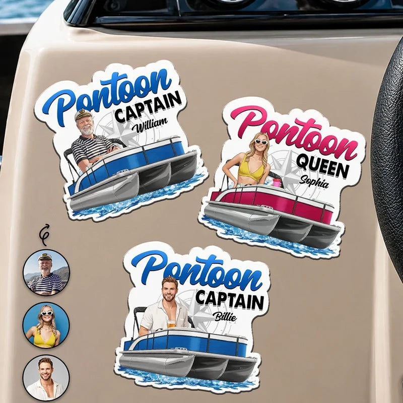 Personalized Acrylic Magnet, Boaters Aboard Pontoon Boats on Blue Water, Unique Gift for Captains & Boat Lovers