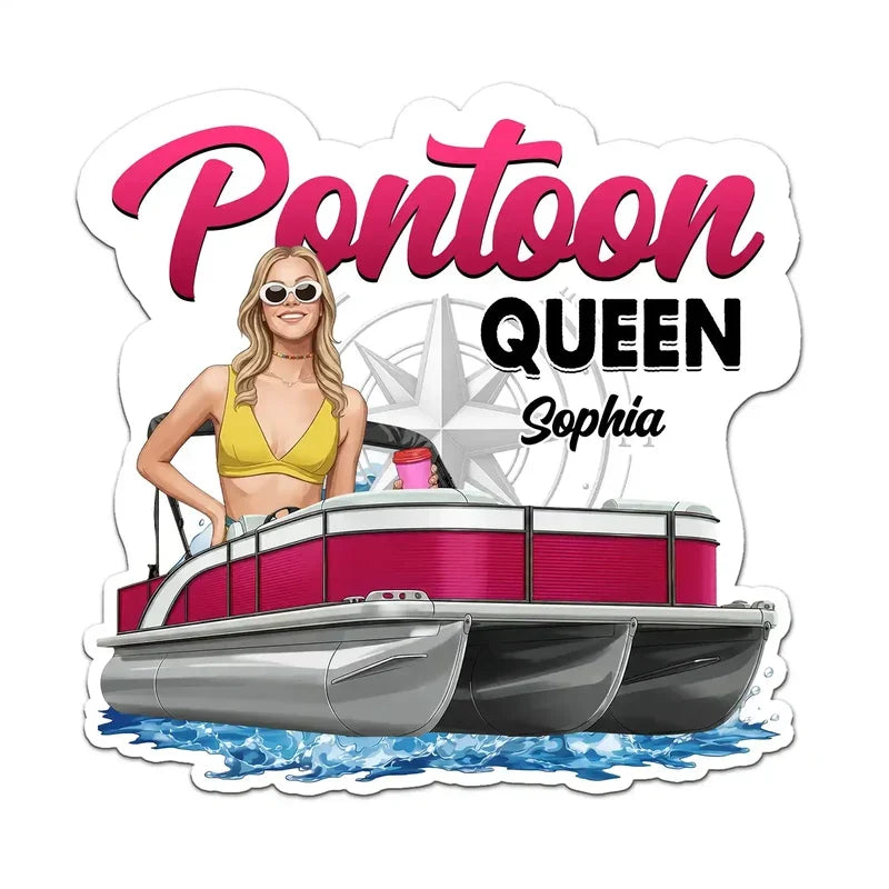 Personalized Acrylic Magnet, Boaters Aboard Pontoon Boats on Blue Water, Unique Gift for Captains & Boat Lovers