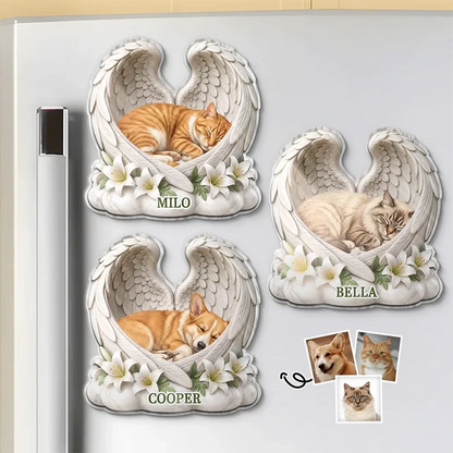 Pet Memorial Acrylic Magnet, Personalized Sleeping Dog or Cat with Angel Wings, Creative Sympathy Gift for Pet Owners