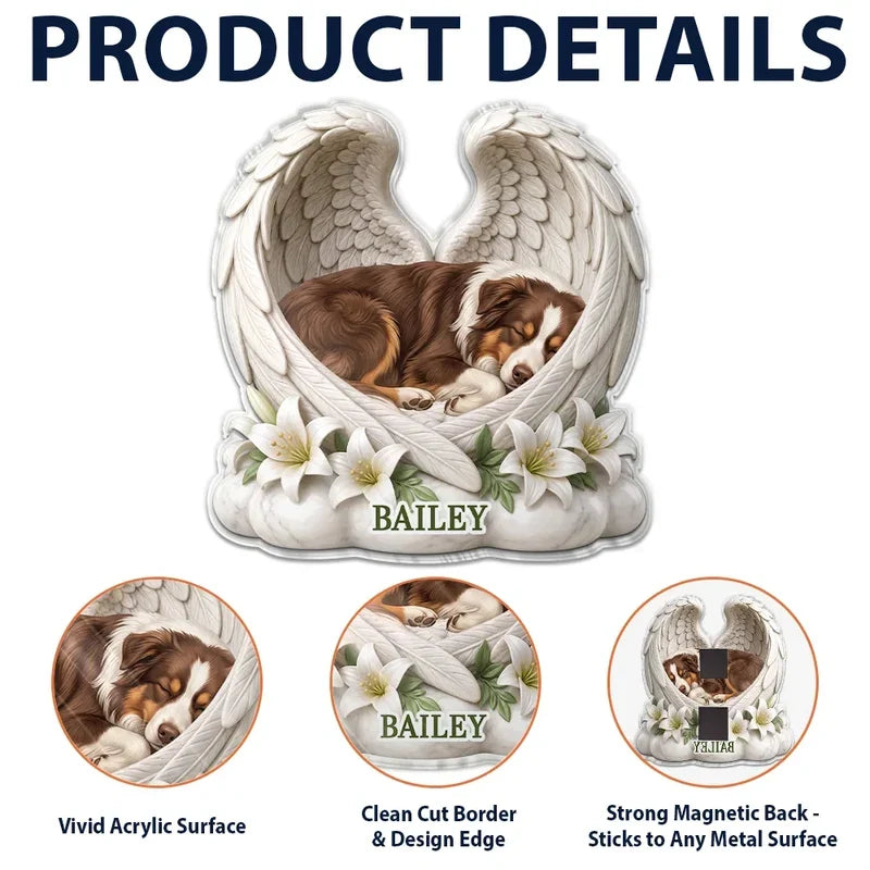 Pet Memorial Acrylic Magnet, Personalized Sleeping Dog or Cat with Angel Wings, Creative Sympathy Gift for Pet Owners