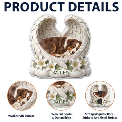 Pet Memorial Acrylic Magnet, Personalized Sleeping Dog or Cat with Angel Wings, Creative Sympathy Gift for Pet Owners