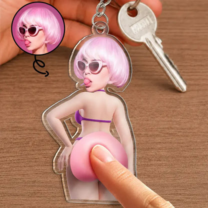 Custom Face Keychain with Pink Sunglasses Look, Playful Unique Gift for Her & Best Friend