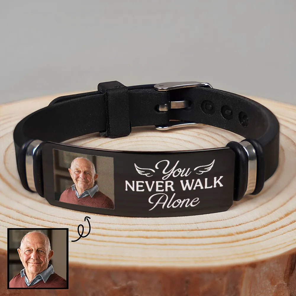 Personalized Silicone Bracelet With Photo You Never Walk Alone Message - A Unique Memorial Gift
