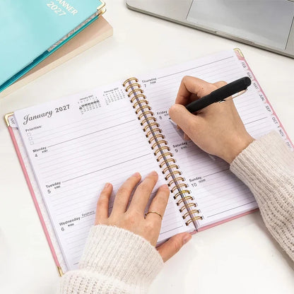 Personalized Custom Planner with Pink Floral Artwork for Desk Organization, Unique Gift for Mom, Daughter or Friend