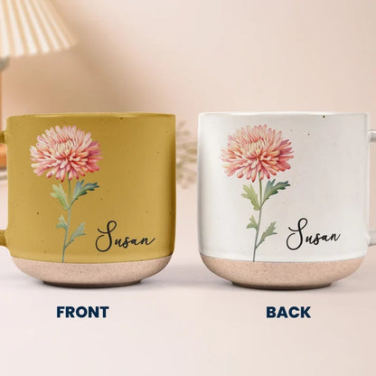 Personalized Birth Flower Pottery Mug, Unique Botanical Gift for Her, Sister, Friend or Coworker