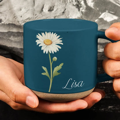 Personalized Birth Flower Pottery Mug, Unique Botanical Gift for Her, Sister, Friend or Coworker
