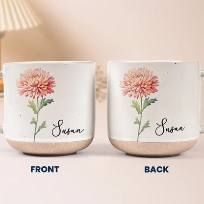 Personalized Birth Flower Pottery Mug, Unique Botanical Gift for Her, Sister, Friend or Coworker