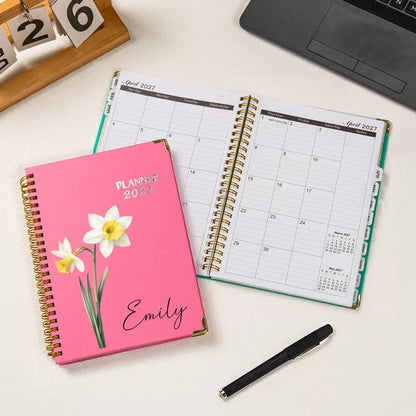 Coil Bound Custom Planner, Personalized Floral Keepsake for Daily Plans, Creative Gift for Friends and Sisters