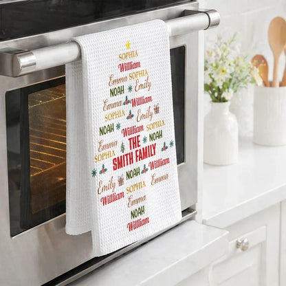 Personalized Kitchen Towel with Festive Typography Tree, Creative Gift for Meaningful Family Memories