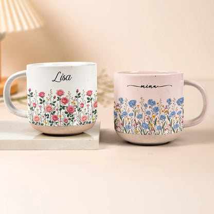 Personalized Pottery Mug with Wildflower Art, Creative Gift for Her, Cozy Coffee & Tea Moments