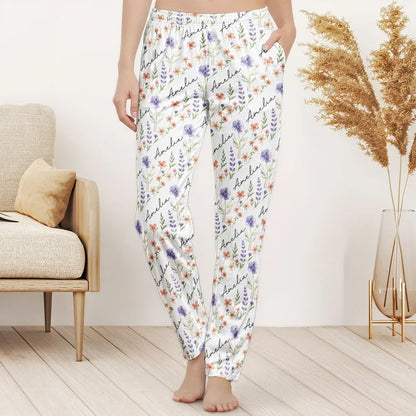 Personalized Lounge Pants, Pastel Botanical Design for Cozy Lounging, Unique Gift for Her