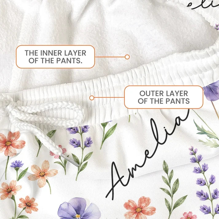 Personalized Lounge Pants, Pastel Botanical Design for Cozy Lounging, Unique Gift for Her