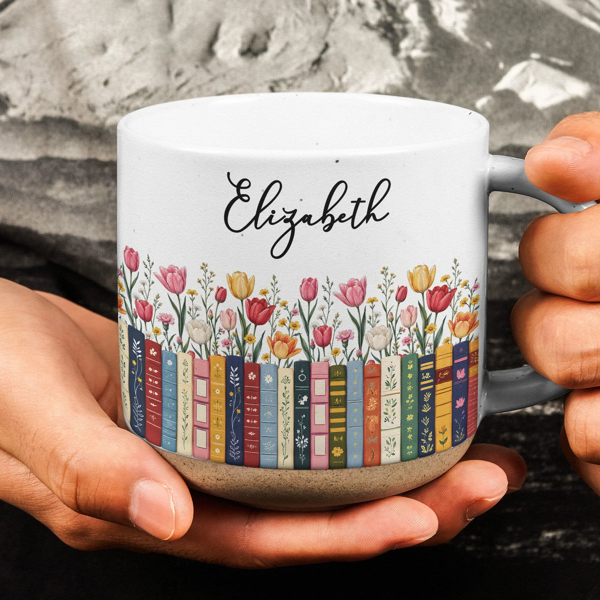 Personalized Birthflower Pottery Mug for Book Lovers, Unique Creative Gift for Daily Coffee