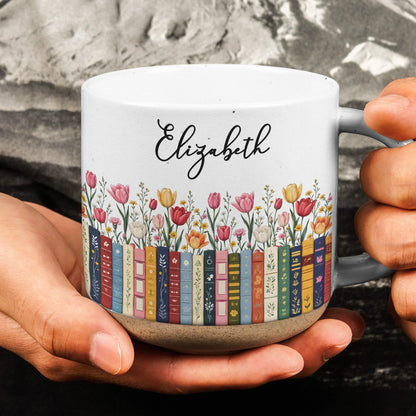 Personalized Birthflower Pottery Mug for Book Lovers, Unique Creative Gift for Daily Coffee