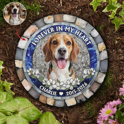 Round Stone with Forever in My Heart Dog Portrait, Personalized Garden Memorial and Creative Sympathy Gift