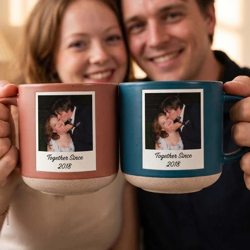 Personalized Pottery Mug with Polaroid Couple Photos, Creative Gift for Him or Her, Soft Pastel Keepsake