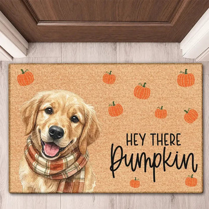 Personalized Standard Doormat, Custom Watercolor Dog With Pumpkins, Unique Housewarming Gift for Dog Lovers