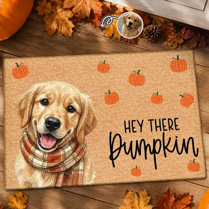 Personalized Standard Doormat, Custom Watercolor Dog With Pumpkins, Unique Housewarming Gift for Dog Lovers