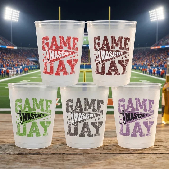 Personalized Frosted Plastic Cup, Retro Game Day Mascot Design, Unique Gift for Football Fans