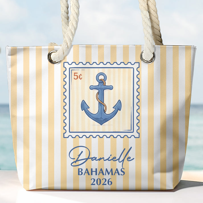 Personalized Rope Handle Canvas Bag, Pastel Design for Laughing Friends on a Sunny Beach, Unique Travel Gift