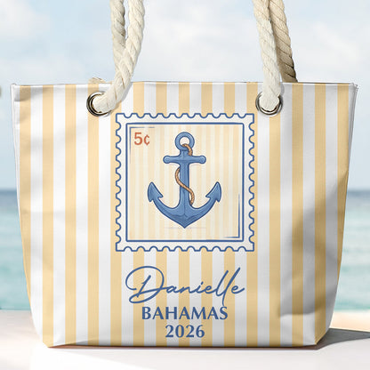 Personalized Rope Handle Canvas Bag, Pastel Design for Laughing Friends on a Sunny Beach, Unique Travel Gift