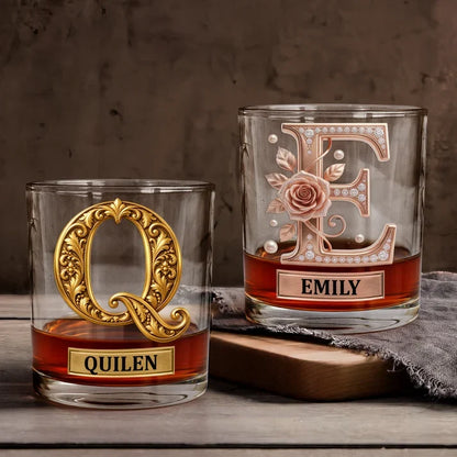 Personalized Whiskey Glass with Ornate Vintage Design, Unique Gift for Couples and Whiskey Lovers