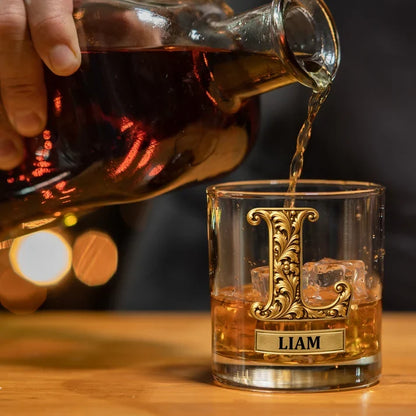 Personalized Whiskey Glass with Ornate Vintage Design, Unique Gift for Couples and Whiskey Lovers