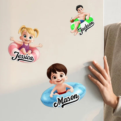 Personalized Acrylic Magnet, Vibrant Pool Float Cartoon for Cruise Cabin Door Decor, Unique Family Travel Gift