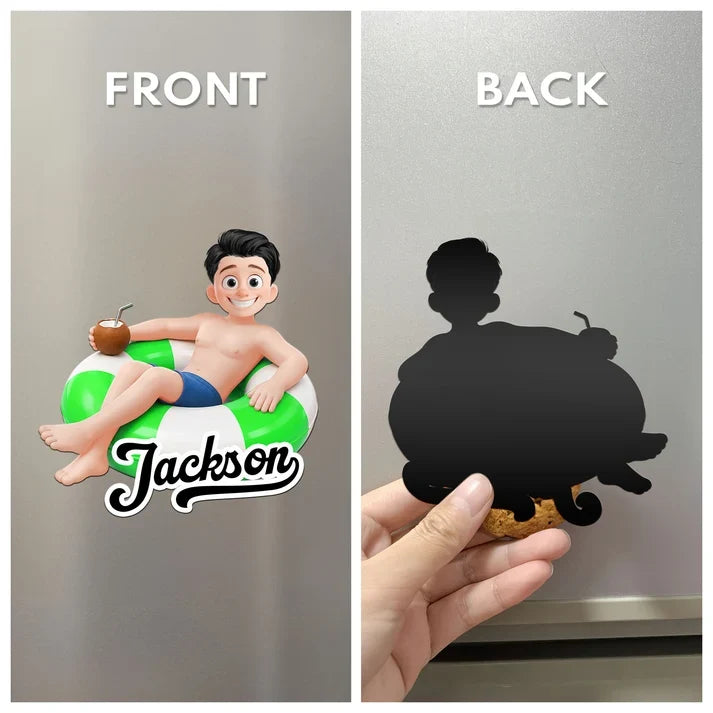 Personalized Acrylic Magnet, Vibrant Pool Float Cartoon for Cruise Cabin Door Decor, Unique Family Travel Gift