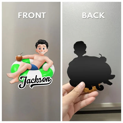Personalized Acrylic Magnet, Vibrant Pool Float Cartoon for Cruise Cabin Door Decor, Unique Family Travel Gift