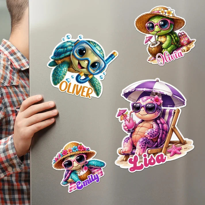 Personalized Beach Turtle Acrylic Magnet, Cruise Door Decor, Unique Creative Gift for Family Travelers