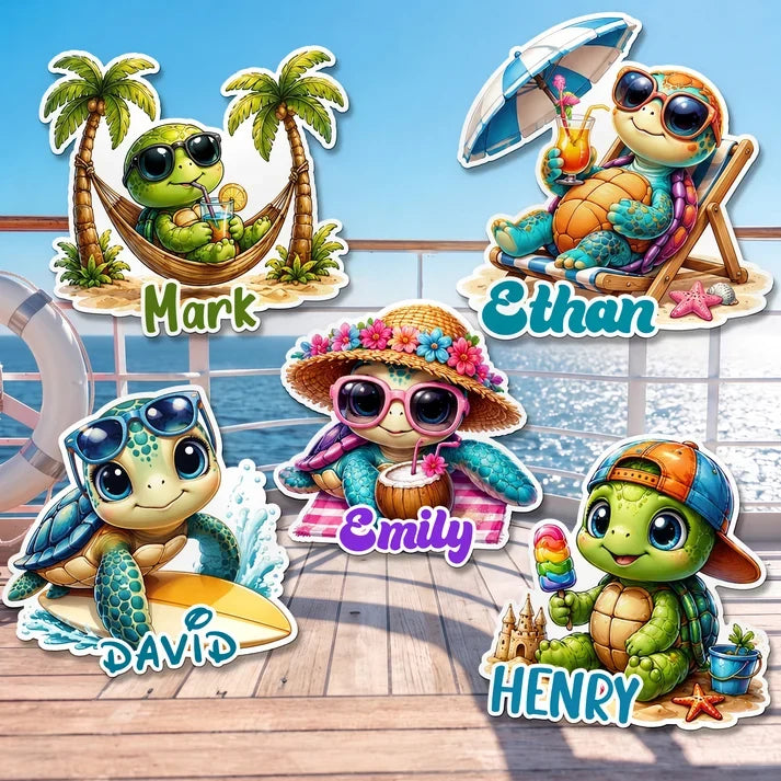 Personalized Beach Turtle Acrylic Magnet, Cruise Door Decor, Unique Creative Gift for Family Travelers