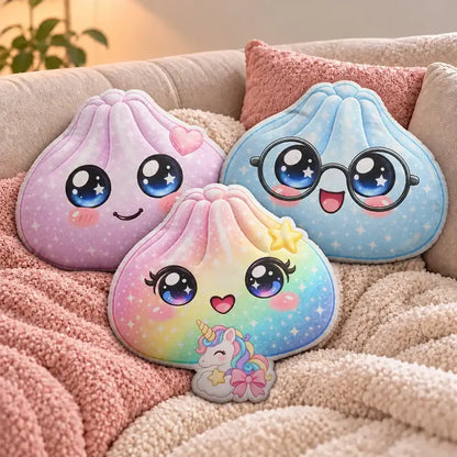 Personalized Shaped Pillow, Winking Dumpling with Seashell Crown Held by a Child, Unique Gift for a Daughter