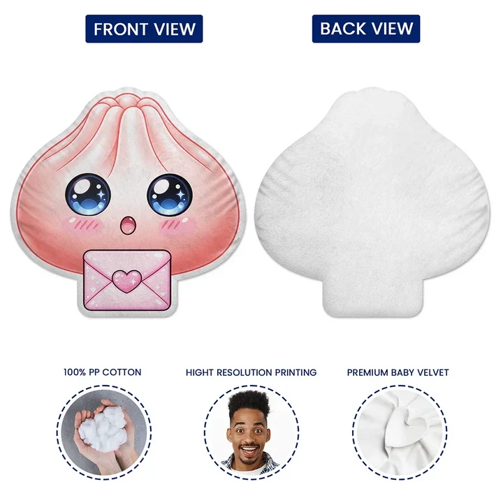 Personalized Shaped Pillow, Winking Dumpling with Seashell Crown Held by a Child, Unique Gift for a Daughter