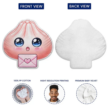 Personalized Shaped Pillow, Winking Dumpling with Seashell Crown Held by a Child, Unique Gift for a Daughter
